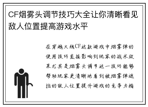 CF烟雾头调节技巧大全让你清晰看见敌人位置提高游戏水平
